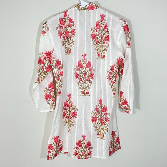 Kemble Palm Beach Button Up Kurta Tunic Womens Size XS Pink Floral - Picture 6 of 6